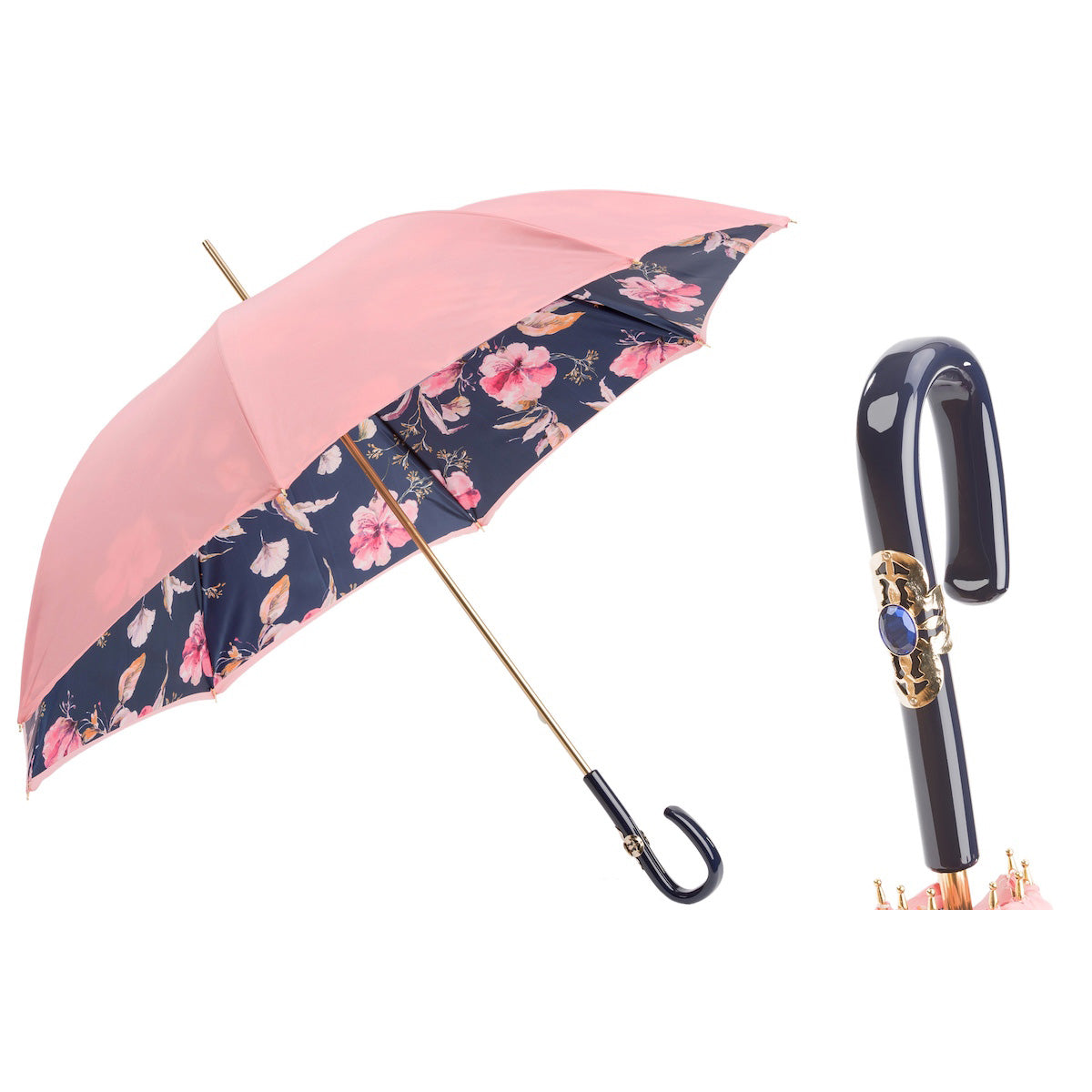 PASOTTI Różowy parasol kwiatowy 93 cm z podwójnym uchwytem z octanu, Włochy
