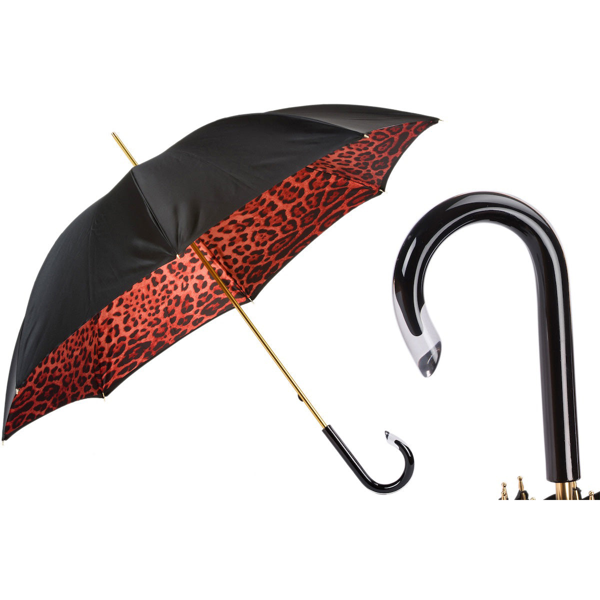 Parasol PASOTTI 93 cm, czarno-czerwony, z motywem panterki, podwójna tkanina z octanu