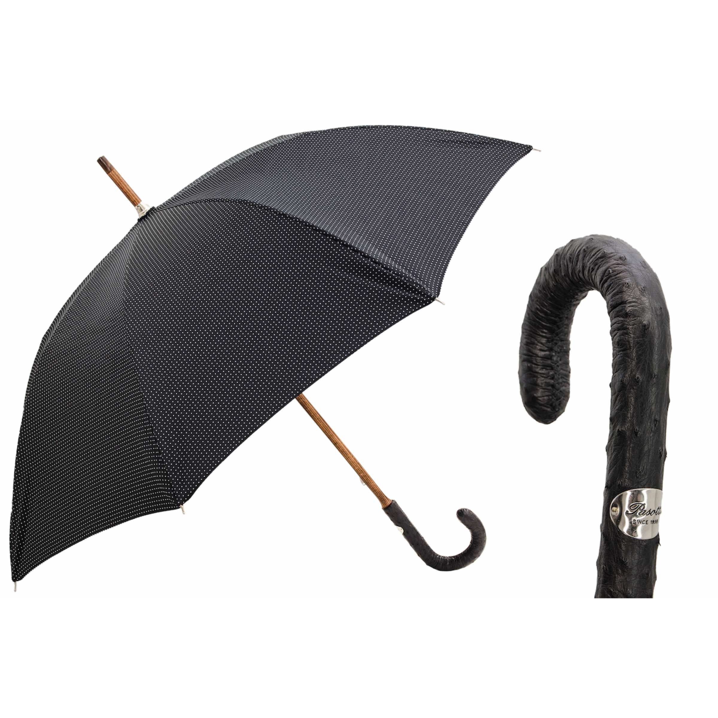 PASOTTI Parasol Punto Bianco Ze Skóry Strusia, Uchwyt 92 cm, Włochy