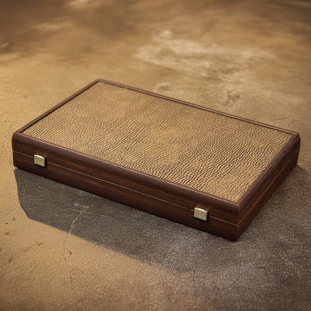 Manopoulos Leatherette Backgammon 30x20cm Walnut Maple Oak Marquetry Eco-Leather